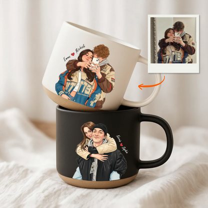 Personalized Hand-Drawn Portrait Pottery Mug – Custom Photo Ceramic Coffee Cup Gift for Couples & Family