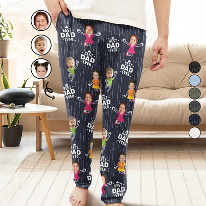 Custom Photo Cute Kids Best Dad Grandpa Ever Rain Pattern - Personalized Pajama Pants