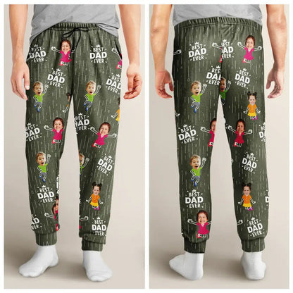 Custom Photo Cute Kids Best Dad Grandpa Ever Rain Pattern - Personalized Pajama Pants