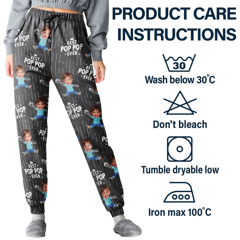 Custom Photo Cute Kids Best Dad Grandpa Ever Rain Pattern - Personalized Pajama Pants