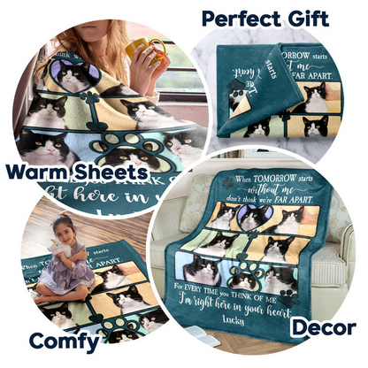 Custom Photo When Tomorrow Starts Without Me - Memorial Gift For Dog Lover, Cat Mom, Pet Loss - Personalized Fleece Blanket
