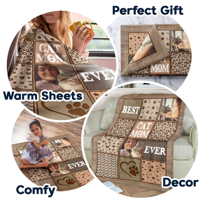 Custom Photo Best Dog Mom Ever - Gift For Pet Lovers - Personalized Fleece, Sherpa Blanket