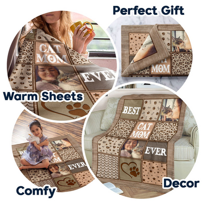 Custom Photo Best Dog Mom Ever - Gift For Pet Lovers - Personalized Fleece, Sherpa Blanket
