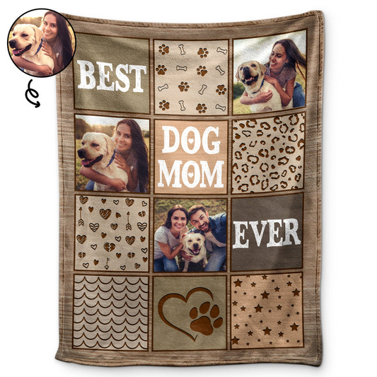 Custom Photo Best Dog Mom Ever - Gift For Pet Lovers - Personalized Fleece, Sherpa Blanket
