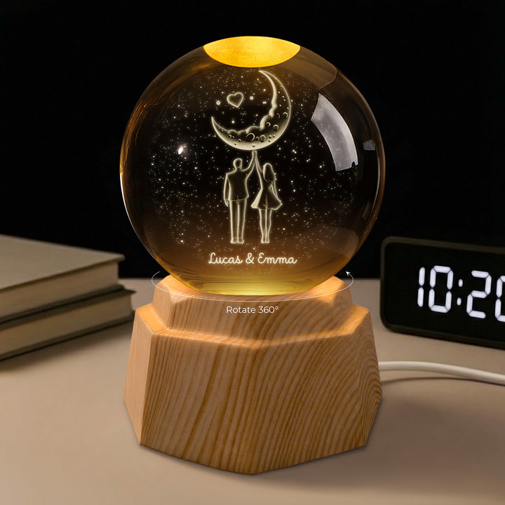 Personalised Moon 3D Crystal Ball Lamp for Couples