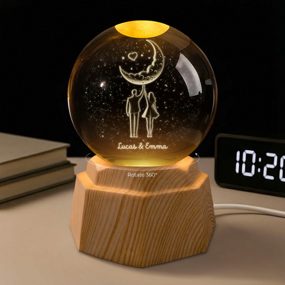 Personalised Moon 3D Crystal Ball Lamp for Couples