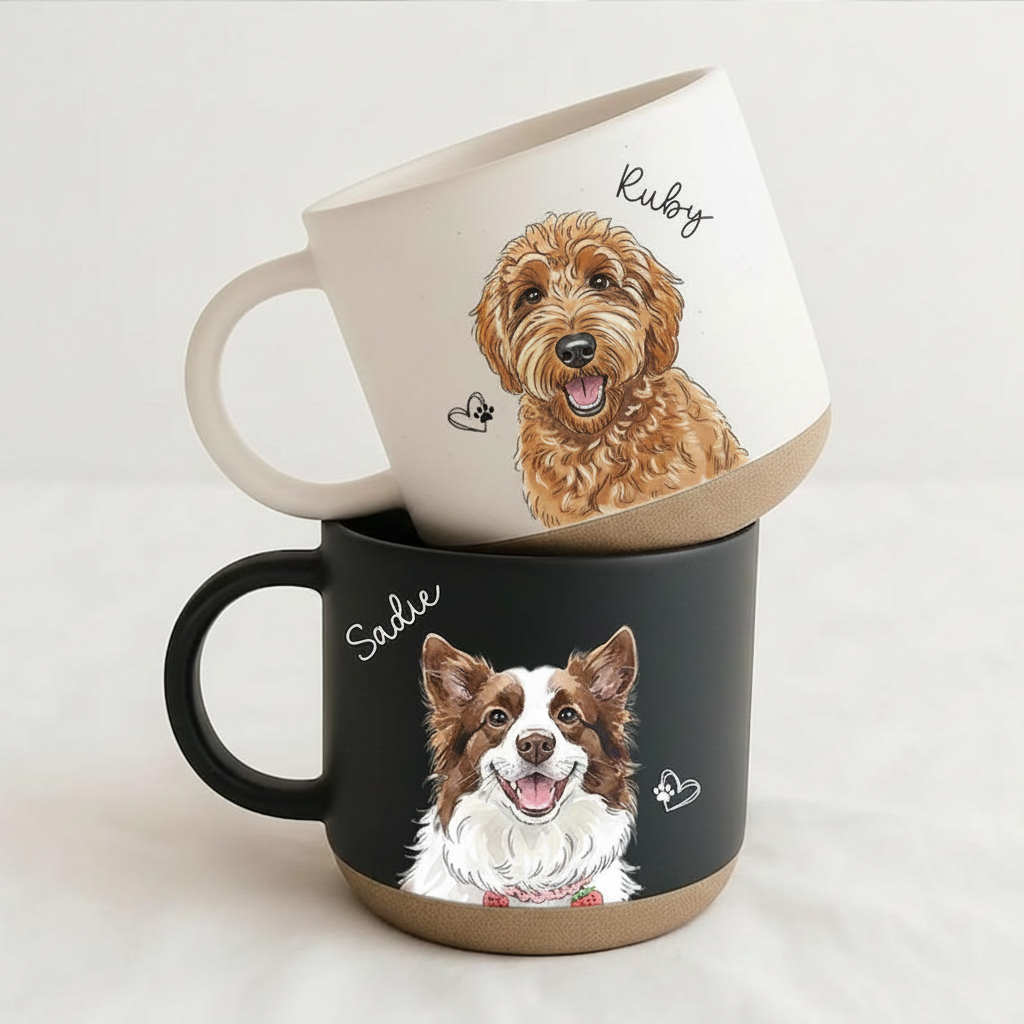 Personalized Hand Drawn Photo Pet Pottery Mug - Memorial Gift For Cat Dog Lovers