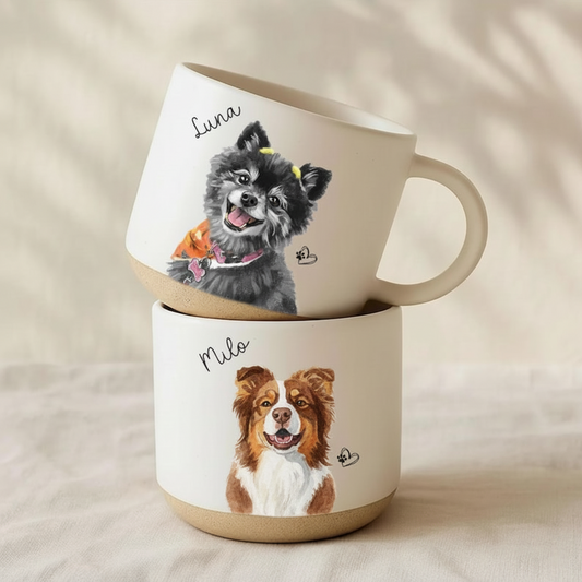 Personalized Watercolor Photo Pet Pottery Mug - Coffee Cup Gift For Cat Dog Lovers