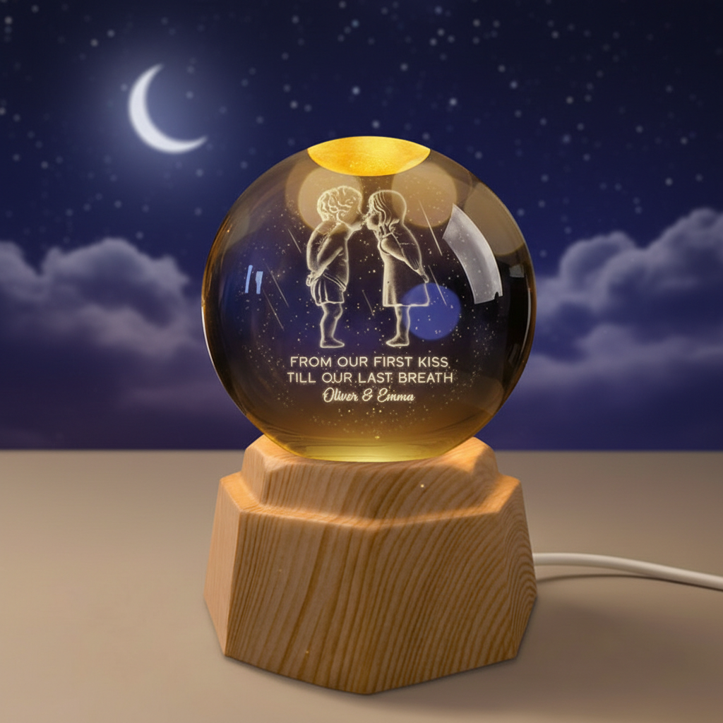 3D Crystal Ball Lamp - Custom Couple Gifts - From Our First Kiss Till Our Last Breath