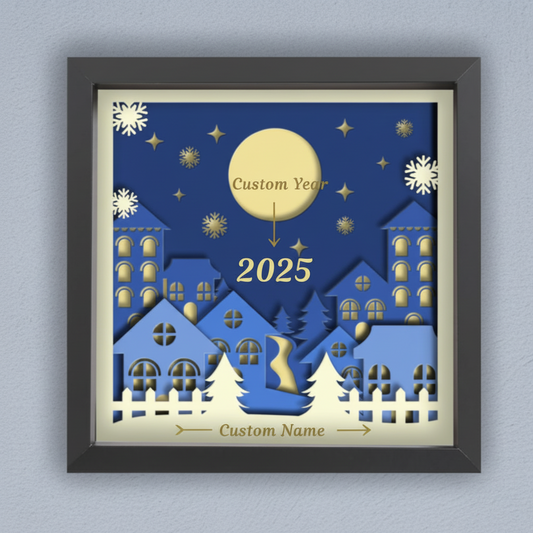 3D Layered Papercut Christmas Town Framed Picture – Personalized Holiday Décor Design for Christmas Gifts