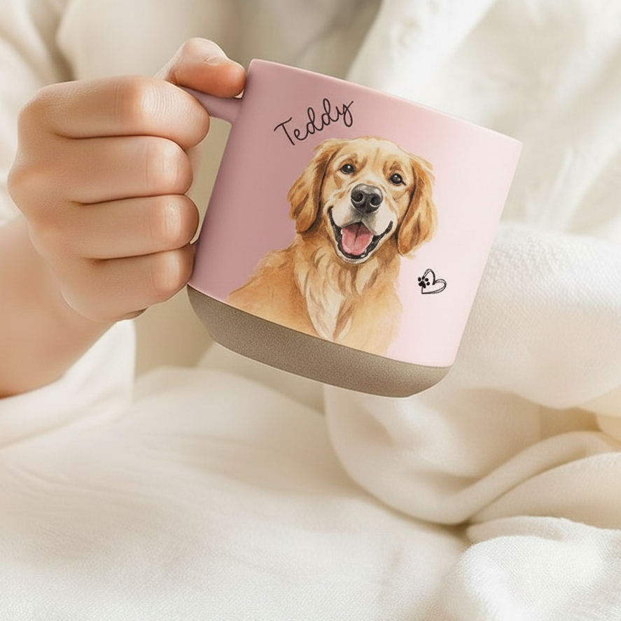 Personalized Watercolor Photo Pet Pottery Mug - Coffee Cup Gift For Cat Dog Lovers