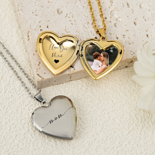 Personalized Engraved Heart Locket Necklace - Meaningful Gift for Mom
