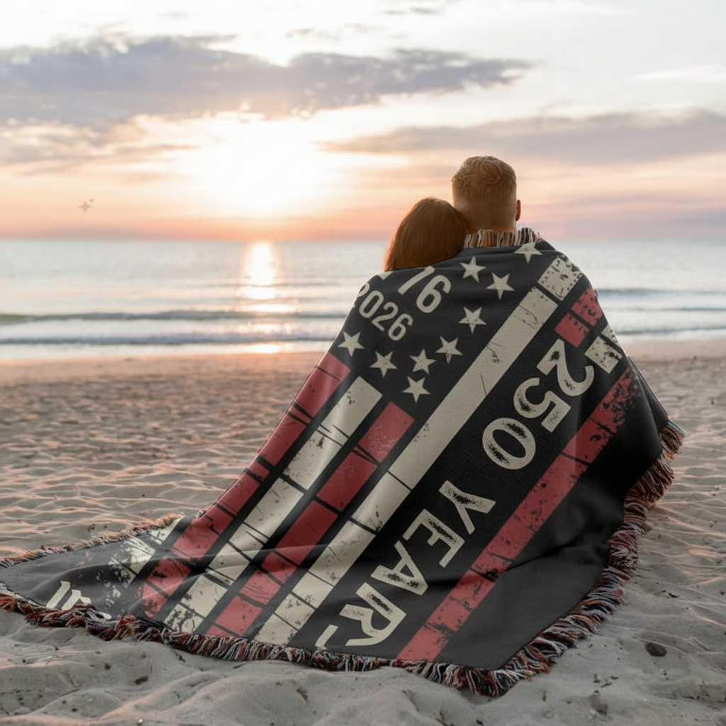 250 Years American Flag Blanket, 1776 to 2026 We The People Woven Throw, America 250 Semiquincentennial July 4th Blanket American Flag