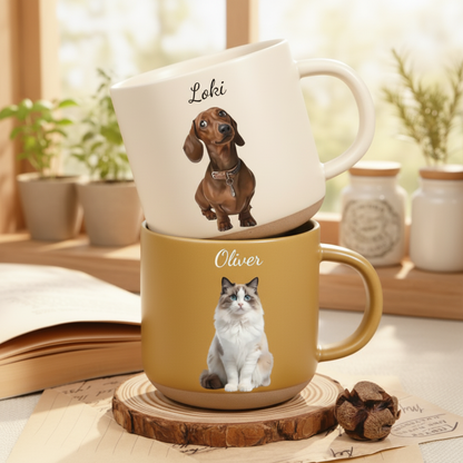 Personalized Digital Painting Pet Pottery Mug – Adorable Coffee Cup Gift for Dog Lovers, Cat Lovers
