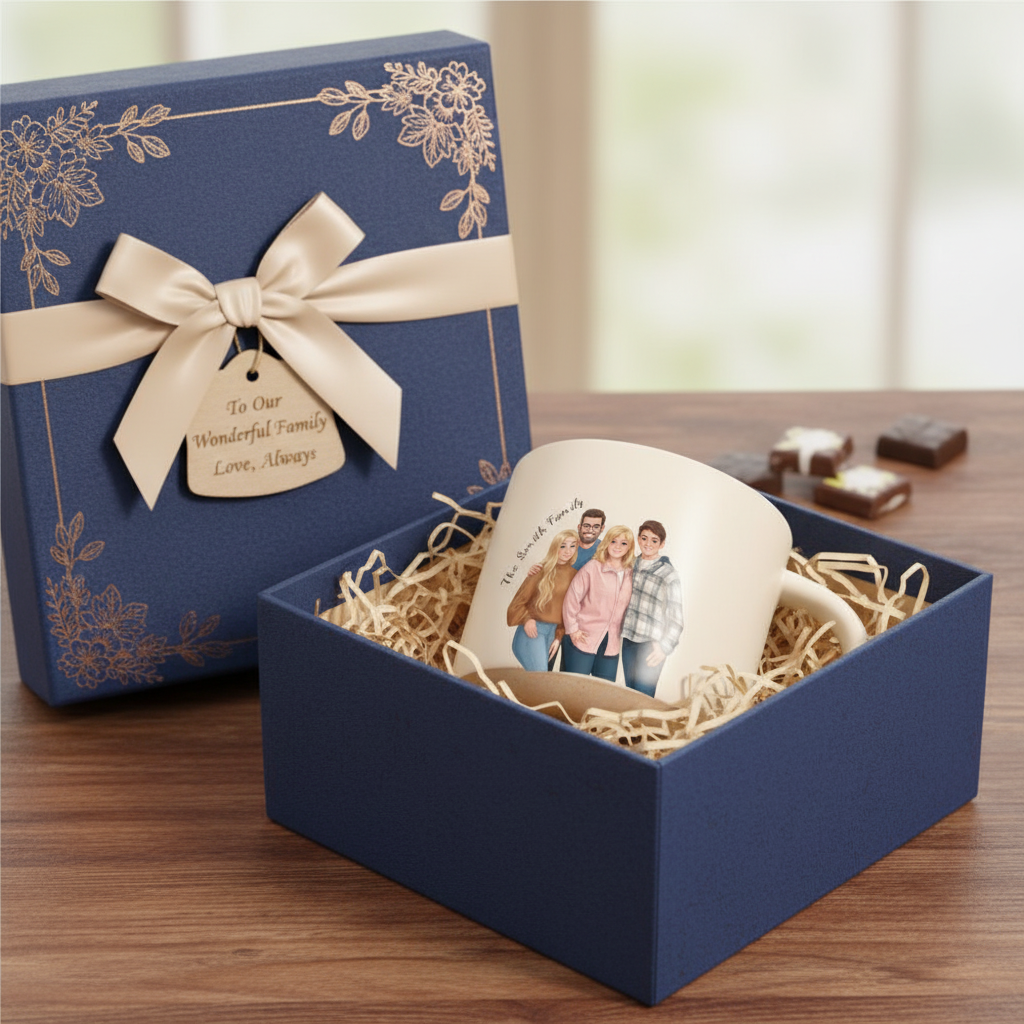 Personalized Cartoon Portrait Pottery Mug – Custom Photo Gift for Couples & Family