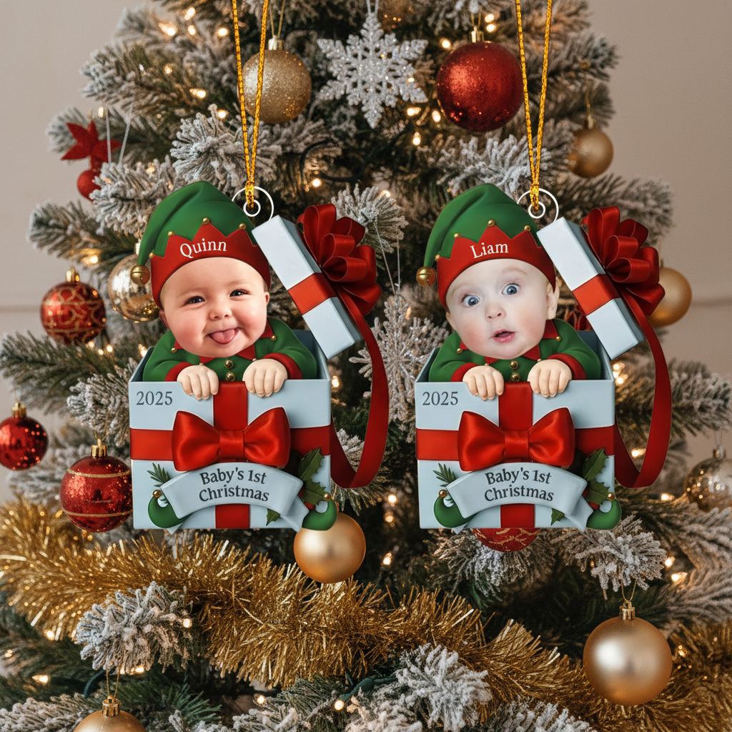 Custom Baby Photo Ornament, Newborn Christmas Keepsake