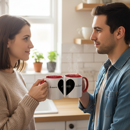 Personalized Heart Couple Mug – Romantic Gift for Boyfriend or Girlfriend - For Valentine, Wedding or Anniversary Day