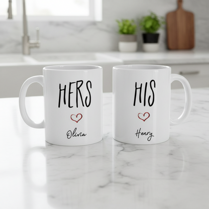 Personalized His & Hers Couple Mugs – Custom Name Mug Set for Valentine’s Day, Anniversaries, and Couples