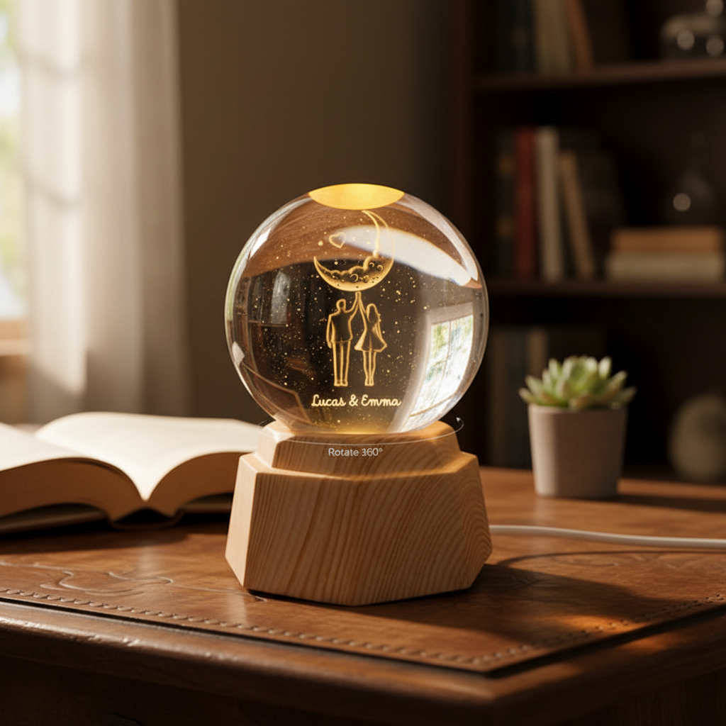 Personalised Moon 3D Crystal Ball Lamp for Couples
