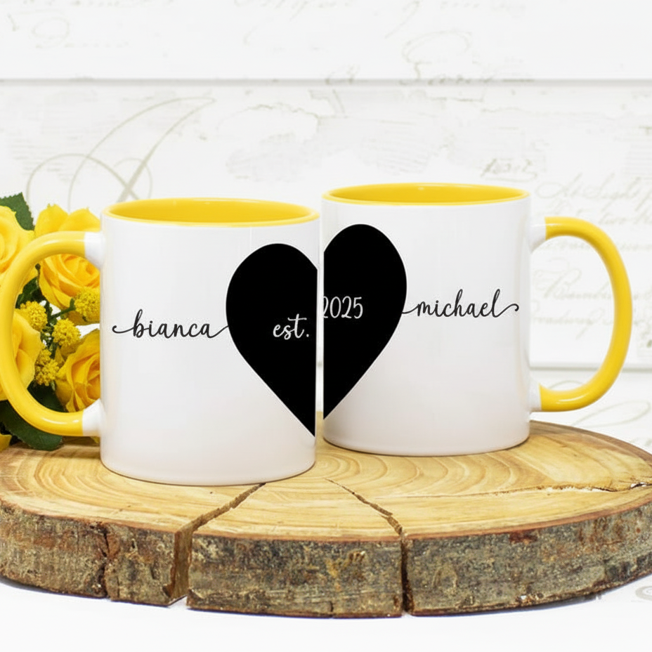 Personalized Heart Couple Mug – Romantic Gift for Boyfriend or Girlfriend - For Valentine, Wedding or Anniversary Day