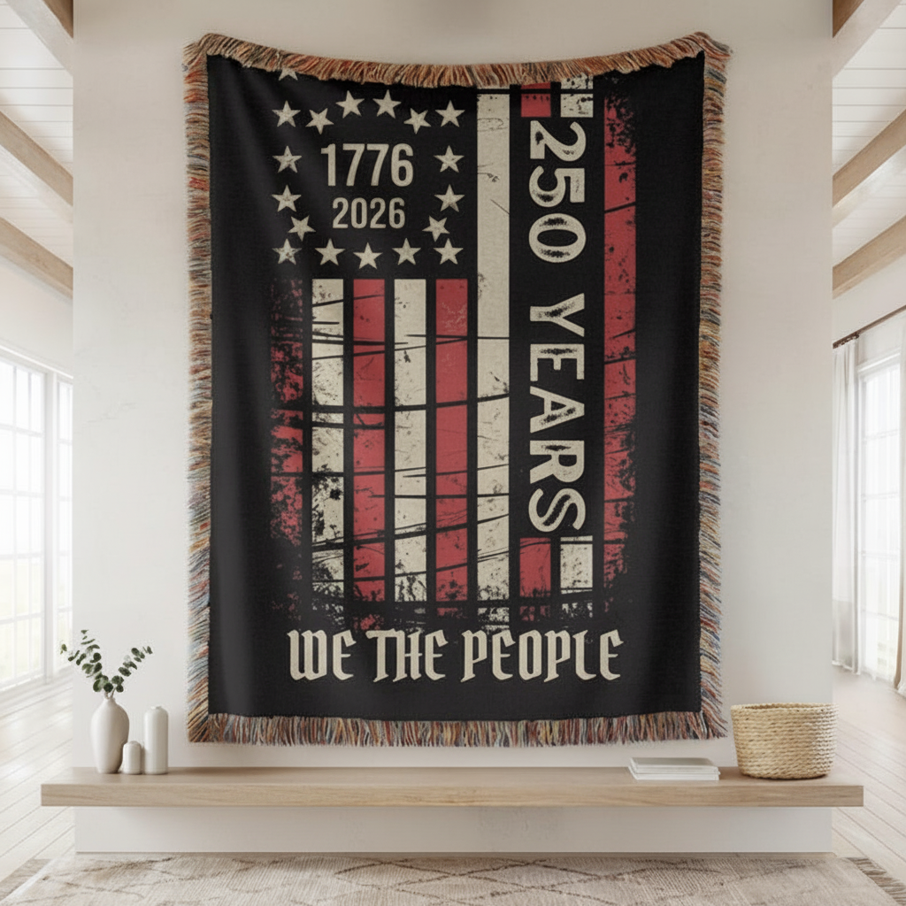 250 Years American Flag Blanket, 1776 to 2026 We The People Woven Throw, America 250 Semiquincentennial July 4th Blanket American Flag