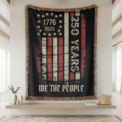 250 Years American Flag Blanket, 1776 to 2026 We The People Woven Throw, America 250 Semiquincentennial July 4th Blanket American Flag