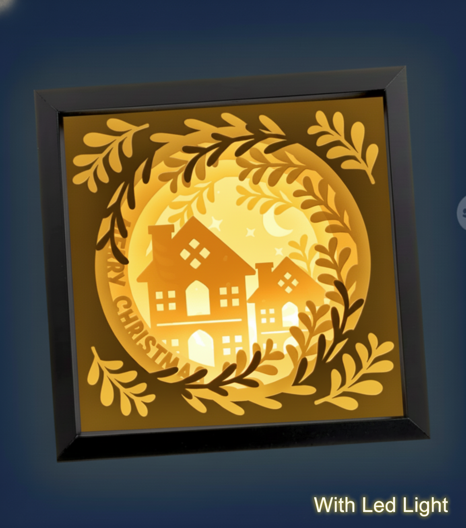 3D Layered Christmas Christmas House Papercut Papercut  Frame Picture  – Personalized Holiday Decor Design for Christmas Gifts