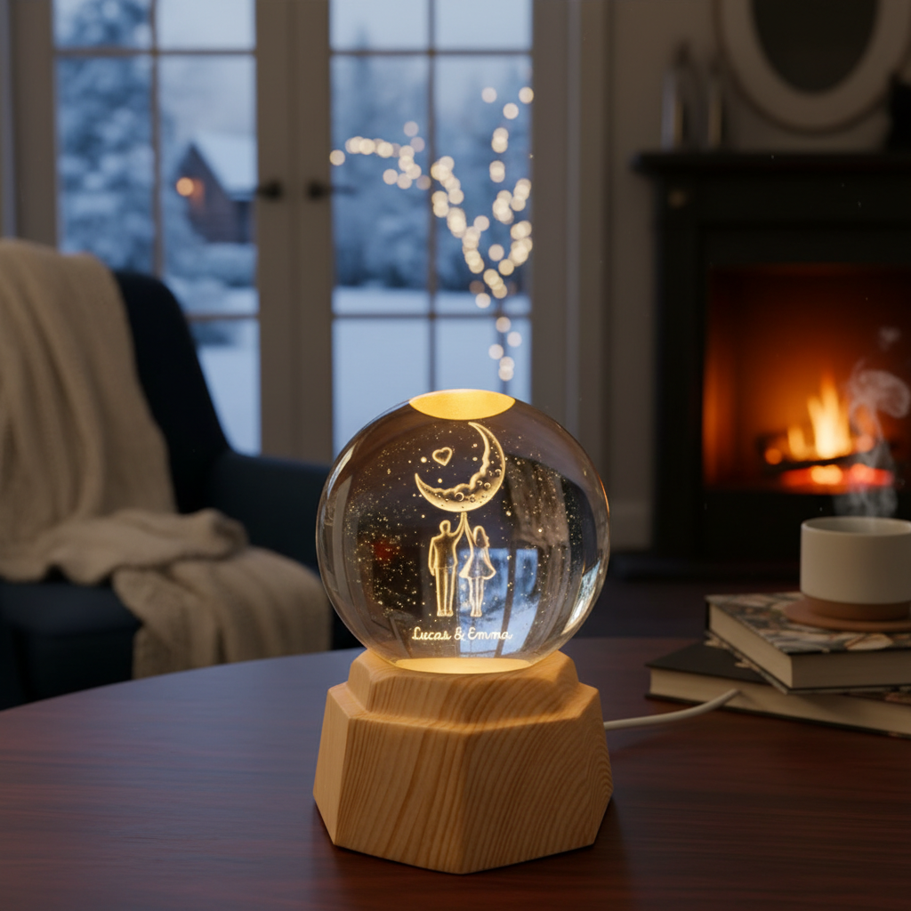 Personalised Moon 3D Crystal Ball Lamp for Couples