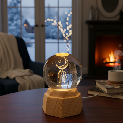 Personalised Moon 3D Crystal Ball Lamp for Couples