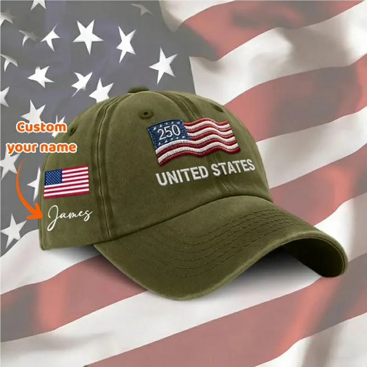 Custom Name United States 250th Anniversary Hat Embroidered Cap
