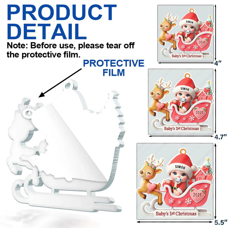 Baby Santa In Sleigh First Christmas - Personalized Custom Shaped Acrylic Ornament