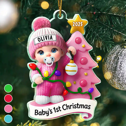 Baby First Christmas Keepsakes For Newborn 3D Effect - Personalized Custom Shaped Acrylic Ornament