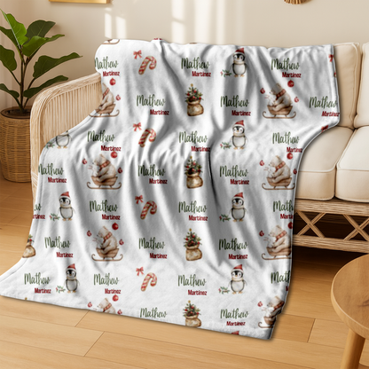 Cozy Christmas Blanket for Kids – Personalized Name Holiday Gift – Soft Premium Fabric