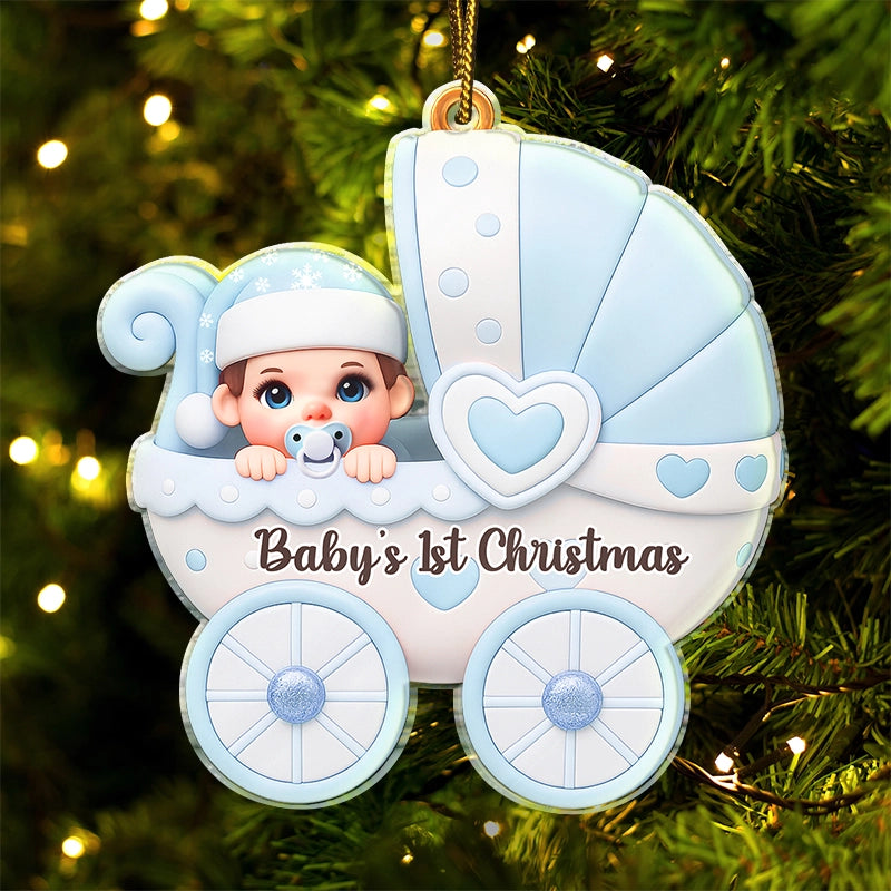 Baby First Christmas Baby Carriage 3D Effect - Personalized Custom Shaped Acrylic Ornament