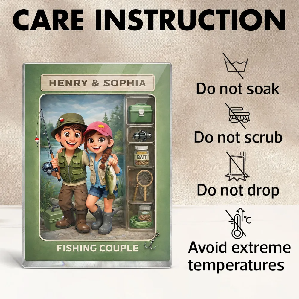 Fishing Couple Action Figure - Personalized Acrylic Block Plaque - Anniversary, Valentine's Day Gift, Gift For Him, Gift For Her