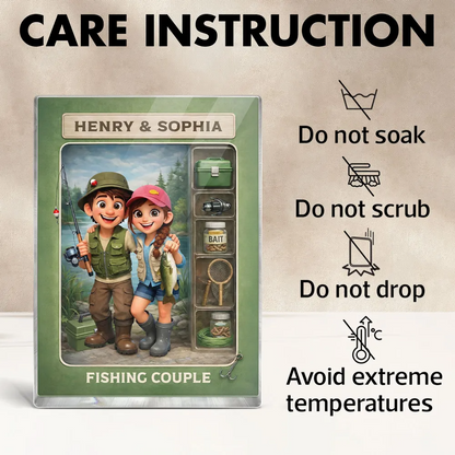 Fishing Couple Action Figure - Personalized Acrylic Block Plaque - Anniversary, Valentine's Day Gift, Gift For Him, Gift For Her