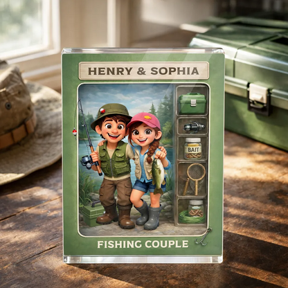 Fishing Couple Action Figure - Personalized Acrylic Block Plaque - Anniversary, Valentine's Day Gift, Gift For Him, Gift For Her
