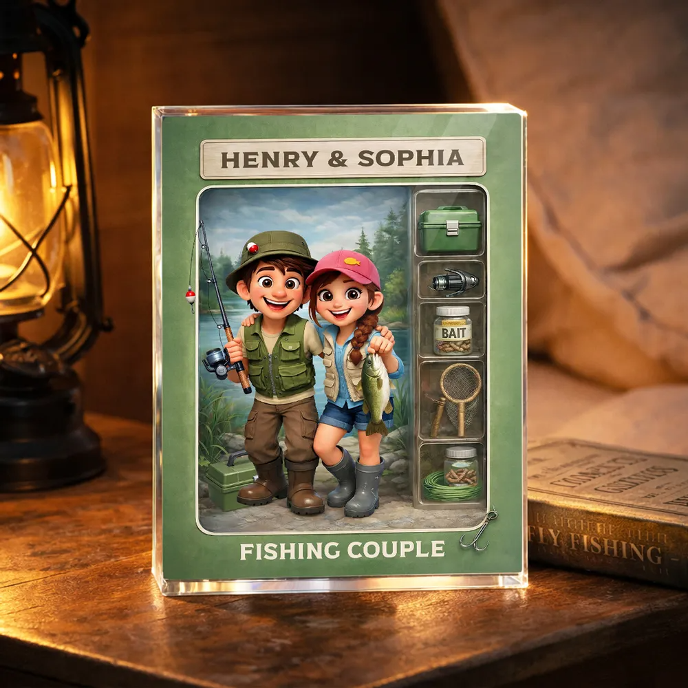 Fishing Couple Action Figure - Personalized Acrylic Block Plaque - Anniversary, Valentine's Day Gift, Gift For Him, Gift For Her