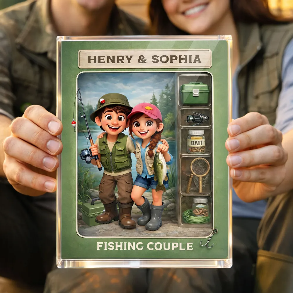 Fishing Couple Action Figure - Personalized Acrylic Block Plaque - Anniversary, Valentine's Day Gift, Gift For Him, Gift For Her