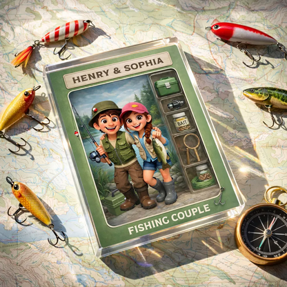 Fishing Couple Action Figure - Personalized Acrylic Block Plaque - Anniversary, Valentine's Day Gift, Gift For Him, Gift For Her