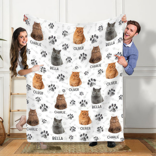 Custom Photo Dog Cat Paw Pet Blanket - Personalize Gift For Pet Lovers