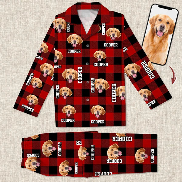 Custom Photo Name Dog Cat Flannel Pajamas