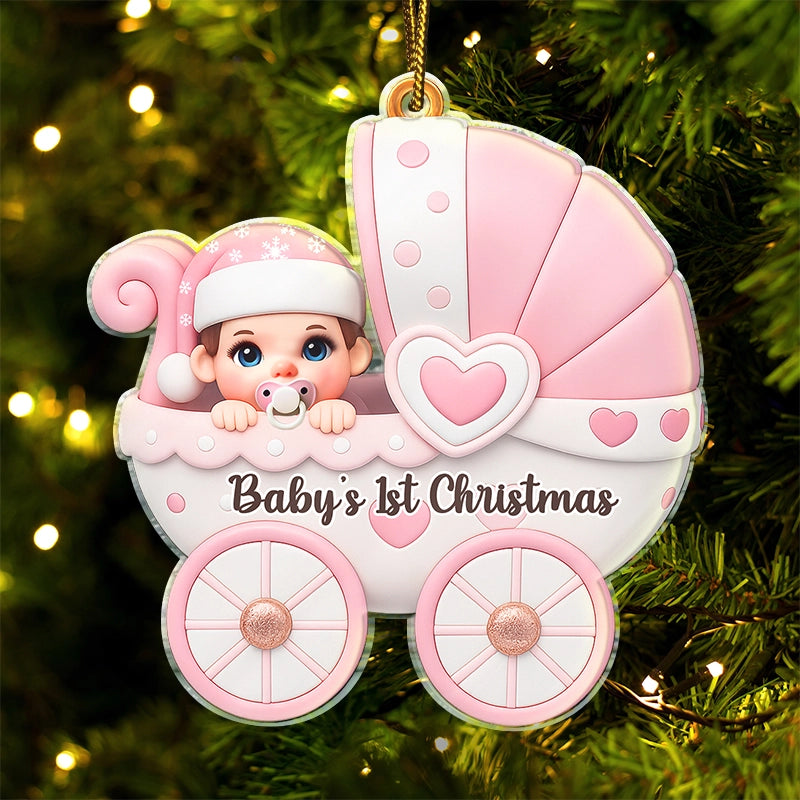Baby First Christmas Baby Carriage 3D Effect - Personalized Custom Shaped Acrylic Ornament