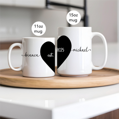 Personalized Heart Couple Mug – Romantic Gift for Boyfriend or Girlfriend - For Valentine, Wedding or Anniversary Day