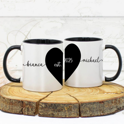 Personalized Heart Couple Mug – Romantic Gift for Boyfriend or Girlfriend - For Valentine, Wedding or Anniversary Day