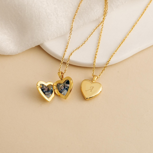 Personalized Tiny Gold Heart Locket Necklace - Custom Photo Gift For Girlfriend, Wife