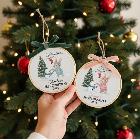 Custom Embroidered Baby Ornament, Baby’s First Xmas Keepsake Hoop, Personalized Newborn Gift, Christmas Decor