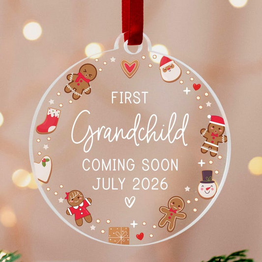 First Grandchild Christmas Ornament, Baby Announcement Ornament Pregnancy Reveal Grandparents Grandma Grandpa Grandbaby Coming Soon