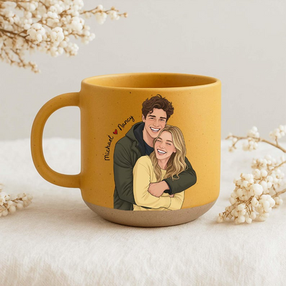 Personalized Hand-Drawn Portrait Pottery Mug – Custom Photo Ceramic Coffee Cup Gift for Couples & Family