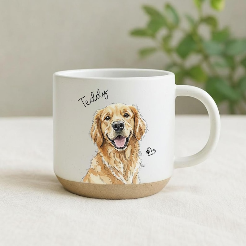 Personalized Hand Drawn Photo Pet Pottery Mug - Memorial Gift For Cat Dog Lovers